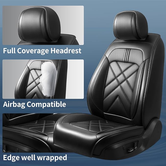 Soul Car Seat Covers Custom Fit for Kia Soul 2010-2026, Premium Full Coverage Leather Automotive Seat Protectors, All Seasons Waterproof Breathable, Airbag Compatible (2 Front Seats, Black) - Image 2
