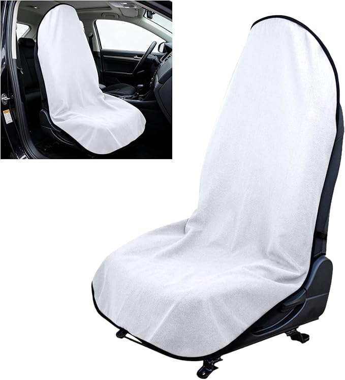 Waterproof Car Towel Seat Cover, Sweating Non Slip Car Seat Cover Protector for Gym Workout, Running, Swimming, Beach and Hiking, Machine Washable, Universal Fit for Front Seats (White) by Wogomz