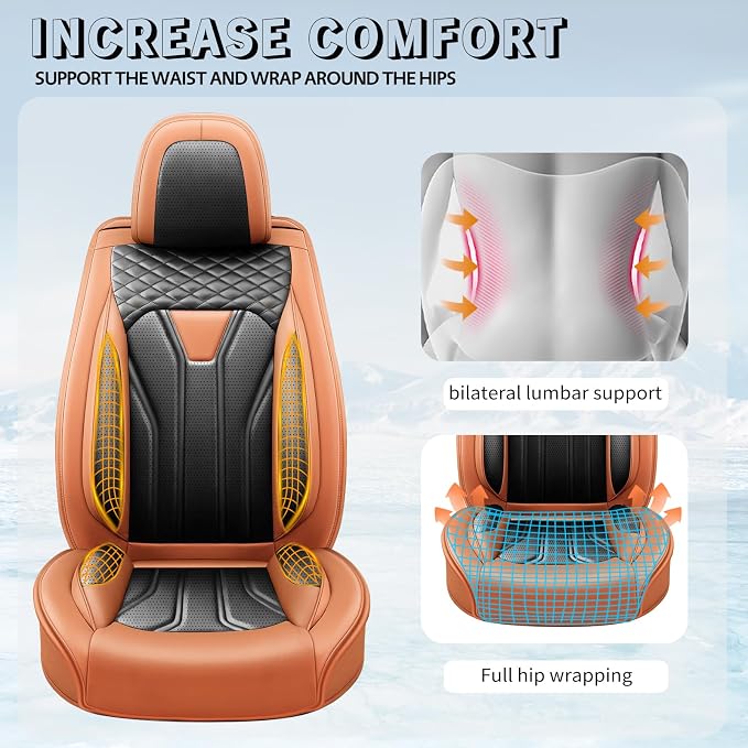 Fit Yaris Premium Leather Car Seat Covers for Toyota Yaris 2007-2019 2020 - Waterproof，Breathable，All-Weather Seat Cushion Protecto & Airbag Compatible, Full Set Orange&Black - Image 7