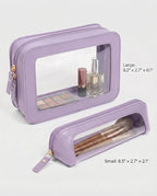 Makeup Bag Set Cosmetic Pouch for Women Waterproof PU Leather,Travel Toiletry Bag Cute Makeup Organizer Purse Pouch Preppy Pencil Case with Zipper (2Pack-Standard&Slim, Purple) - Image 5