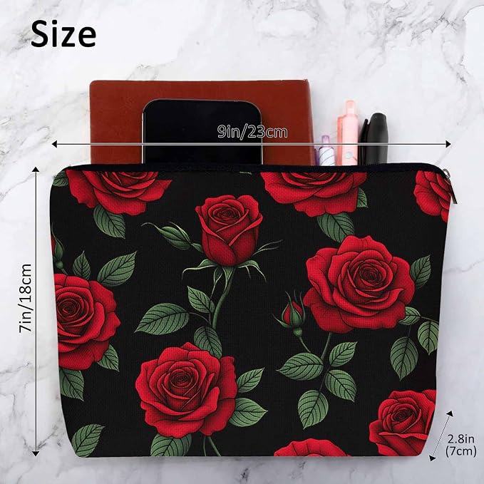 Woman Rose Makeup Bag - Blossom Flower Roses Red Travel Cosmetic Bags Toiletry Makeup Organizer Pencil Pouch For Owners Lady Birthday Gifts - Image 4