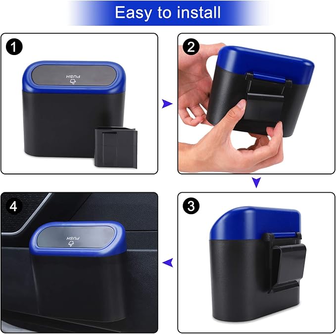 Accmor Car Trash Can with Lid, Vehicle Trash Bin Car Dustbin Garbage Organizer Holder with Trash Bag, Portable Hanging Mini Wastebasket Bin Trash Container for Auto Cars, Home, Office (Blue) - Image 5
