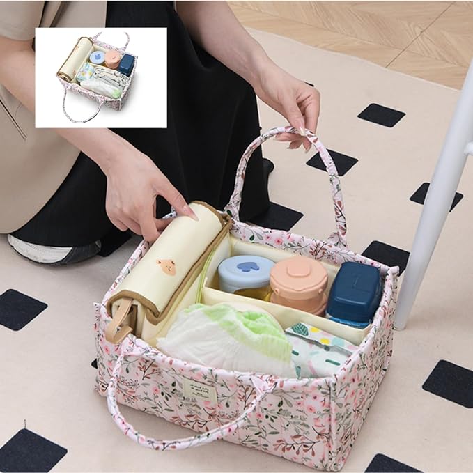Diaper Caddy Organizer,Cute Floral Nursery Storage Basket,Soft Portable Changing Table Car Caddy Organizer Gift - Image 4