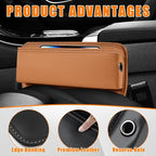 Ziciner Car Seat Gap Organizer, Premium Leather Auto Seat Storage Box, Vehicle Adjustable Front Seat Gap Filler, Car Seat Side Pocket Organizer for Phones, Glasses, Keys, Money, Cards (Khaki) - Image 3