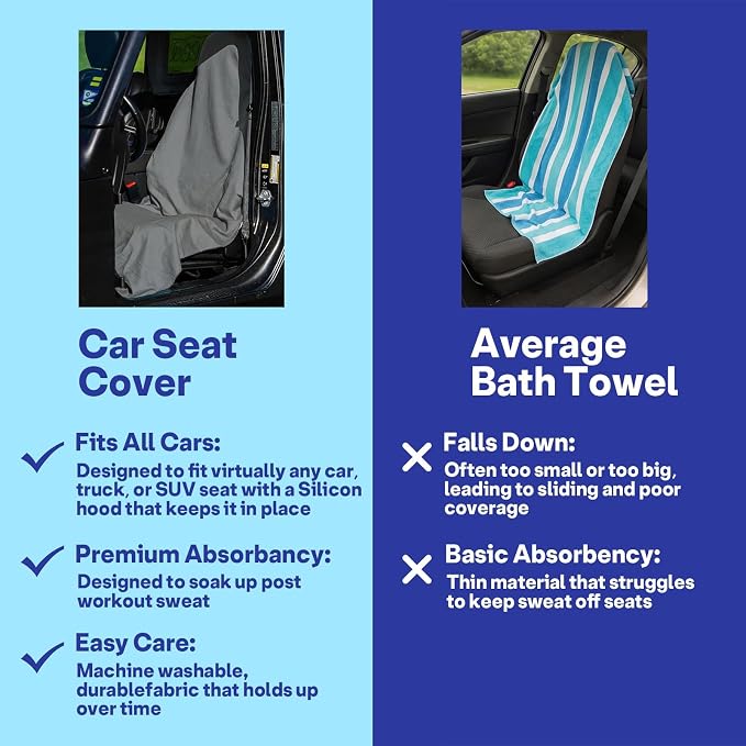 2 Pack Car Seat Towel Covers for Gym, Front Seats, Running Grey | Gym Sweat Protector for Front Seats Premium Thickened with Elastic Strap Breathable & Quick Dry Machine Washable Running - Image 6