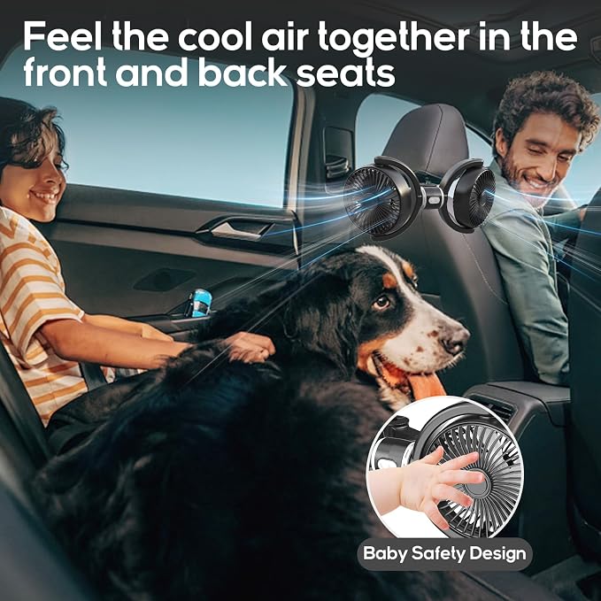 Trustnice USB Car Fan for Backseat for Kids, Dual Head Car Seat Fan Independently Controlled 360° Rotatable Powerful 3-Speed Vehicle rear headrest Air Circulation Cooling Fans for SUV Truck Sedan - Image 6