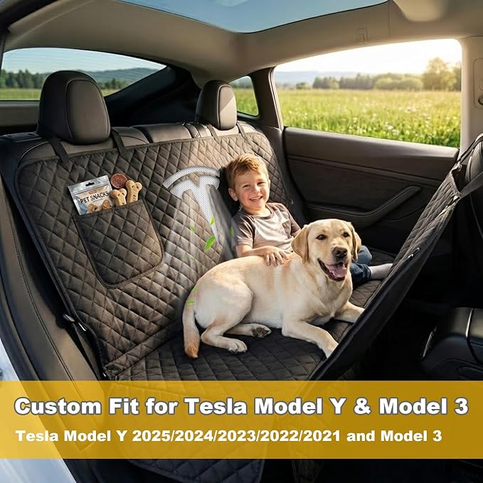 Nanaholy Dog Car Seat Cover for Tesla Model Y & Model 3 Back Seat Cover Waterproof Hammock, 600D Heavy-Duty Scratch-Resistant Non-Slip Pet Seat Protector with Side Flaps & Breathable Mesh Window - Image 6
