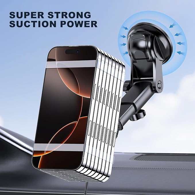 for Mag-Safe Car Mount Charger Dash Windshield Vent Magnetic Phone Holder | Wireless Car Charger with LED Light Car Phone Holder for iPhone 17 16 15 14 13 12 Series for MagSafe Carbon Firber - Image 4