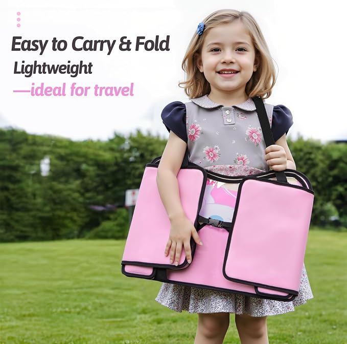Kids Travel Tray for Car, Girl's Safety Seat Table | Weight-Relief Strap, Non-Skid Silicone Base, Waterproof Dining/Craft Mat, Carseat/Airplane Lap Desk - Image 7