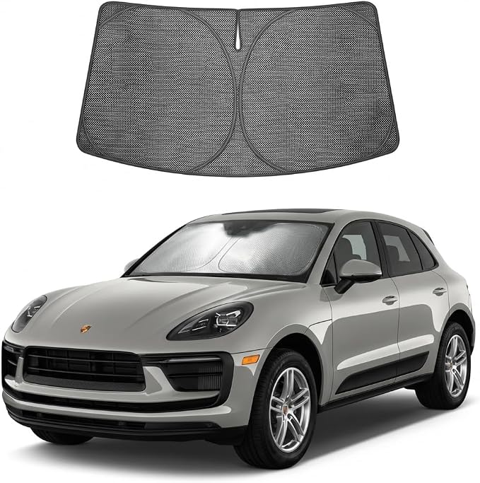 Proadsy Custom Fit Car Windshield Sun Shade for 2014-2026 Porsche Macan | Ice Crystal Micro-Refraction Blocks 99% UV, Drops Cabin Temp 54°F. Foldable Full Coverage for Summer Parking/Camping Privacy by Proadsy