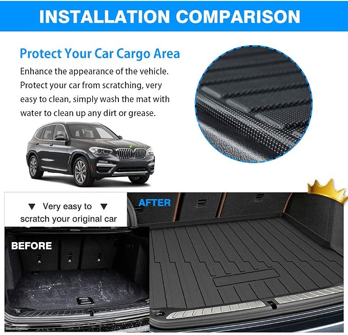 Powerty Trunk Mat for BMW X3 G01 2018-2023 2024(Not Fit X3 xDrive 30e), All Weather TPE Cargo Mat Liner for X3 G01 Rear Trunk - Image 4