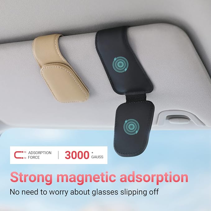 Sunglass Holder for Car Sun Visor Sunglasses Clip Car accessories -Beige | sun visor organizer, ticket card clip, eyeglass sunglasses holder, one-handed magnetic, anti-scratch, car stuff for women men - Image 5