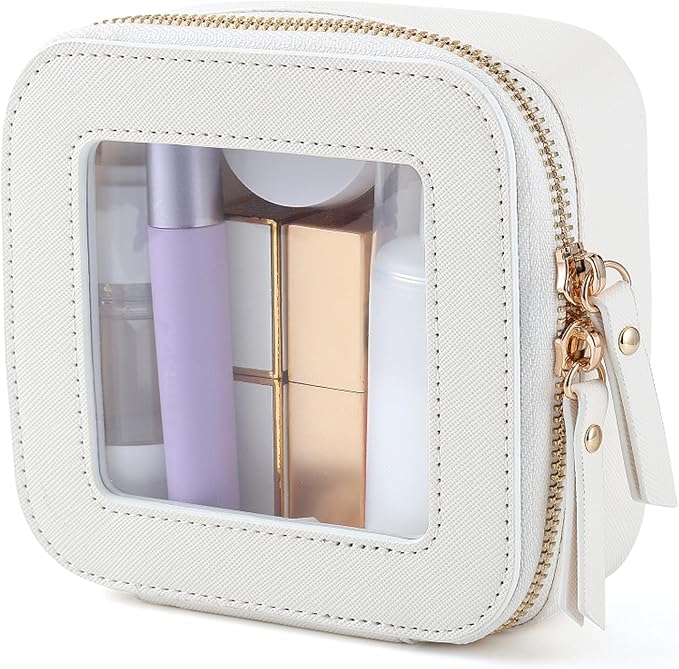 Small Clear Makeup Bag Travel Cosmetic Case, Portable Make Up Organizer Traveling Compact Car Bag for Essentials Transparent Toiletry Bag with Zipper by FASAOH