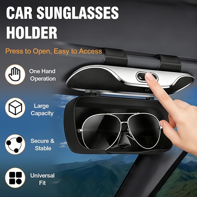 Sunglasses Holder for Car Sun Visor – Soft Vehicle Interior Glasses Organizer Box Accessories,Protective Automotive Eyeglasses Storage Case Hanger,Universal for SUV Sedan Truck (Black texture) - Image 5
