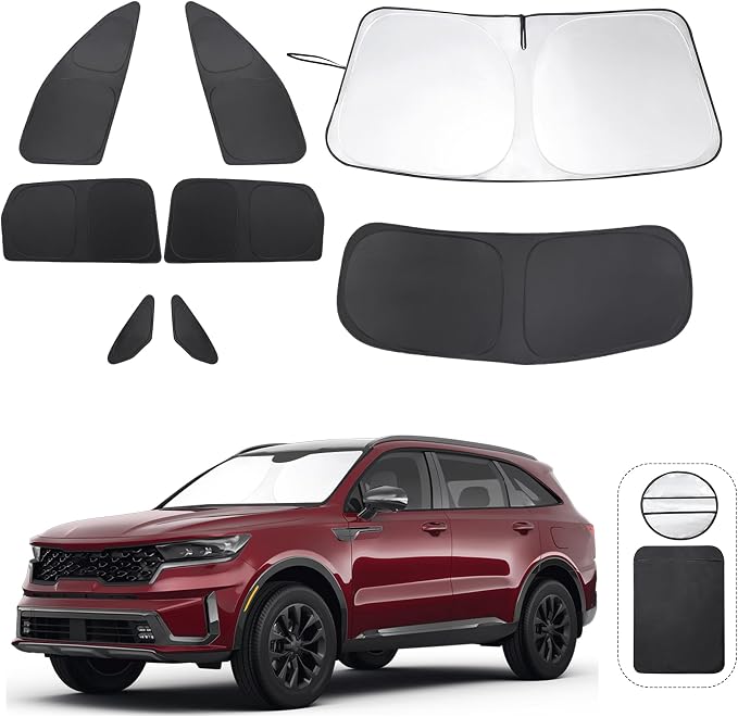 TINGLU Window Shades for Kia Sorento SUV 2021-2025 2026 Accessories Side Full Windows Rear Triangular Windshield Sun Shade Sun UV Rays & Privacy Protection for Camping,Napping,and Relaxing 8PCS by TINGLU