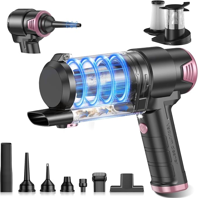 KMM Handheld Car Vacuum Cleaner, Hand Held Car Vacuum & Air Duster | 16000PA Strong Suction, 120W High Power, Cordless, Portable, Rechargeable, Multi-Nozzles & LED Light, For Home, Car, Office by KMM