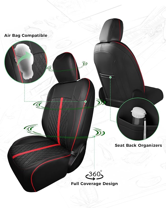 RIDEPOSH for Jeep Wrangler Leather Custom Car Seat Covers Full Set 4 Door | 2013-2017 JK, Luxury Accessories, Waterproof Protectors, 40/60 Spilt, Full Wrap, Durable, Back Organizer, Anti-slip, 5 Seats - Image 3