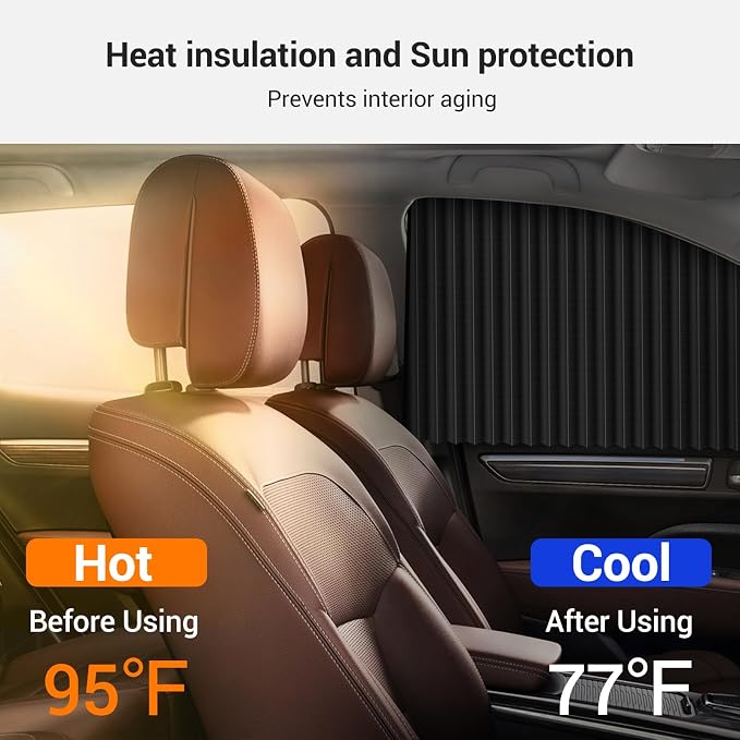 ZATOOTO Car Magnetic Side Window Sun Shades, Car Sunshades Curtains, 2 Pack | Privacy, UV‑Block, Heat Insulation, Metal Frame Fit, Camping, Sleeping,Travel, Baby Safety, and Daily Use, Easy to Install - Image 2