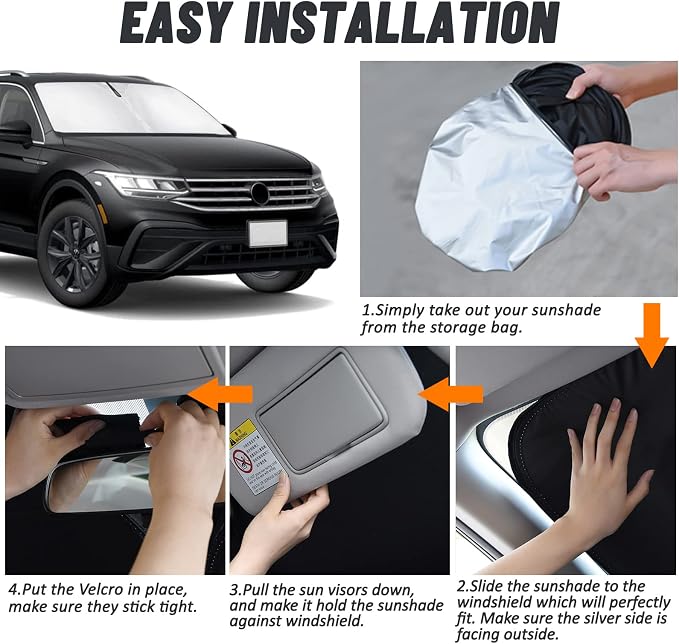 D-Lumina Windshield Sun Shade for 2018-2025 Volkswagen VW Tiguan Accessories, Front Window Sunshade Sun Visor Protector Block UV Rays Heat, Foldable 2 Layers 210T Material - Image 5