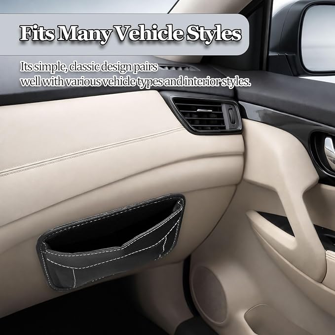 Black Car Seat Side Pocket Organizer, Leather Mini Storage Pouch for Auto Door, Window, and Console, Holder Tray, Vehicle Seat Gap Filler for Registration, Documents, and Notepad ﻿ - Image 4