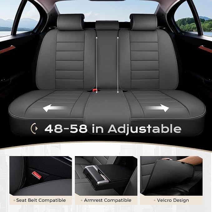 Coverado Car Seat Covers Full Set, Seat Covers for Cars, Front Seat Covers and Back Seat Cover Waterproof Leather Automotive Seat Cover, Universal Car Interior Protectors Cushion for Most Cars - Image 6
