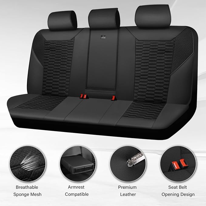 CAR PASS 3D Foam Mesh Leather Back Bench Car Seat Covers,Breathable Rear Seat Cover Universal Fit for Most Cars Sedans SUVs Vans Small Trucks 95% Automotive Backseat, Black - Image 4