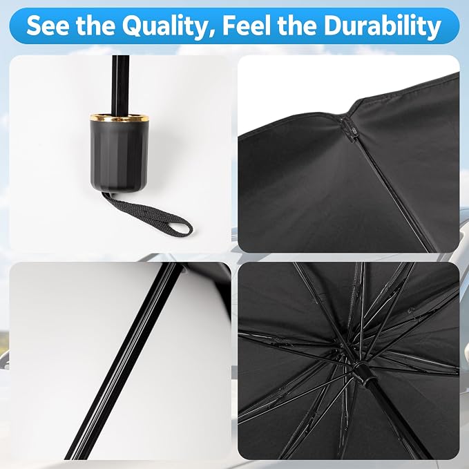 [2026 Upgrade] Windshield Sun Shade Umbrella, Foldable Car Front Window Sunshade with Titanium Silver Coating, Blocks UV Rays & Heat Insulation, Keeps Car Cool, Fits Sedan Truck Pickup SUV RV - Image 5