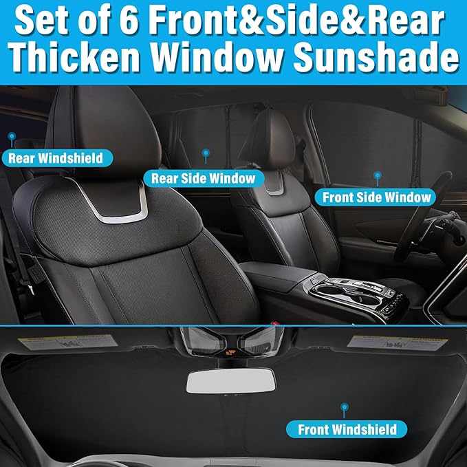 KMF 6pcs Thicken Sun Shades for Volkswagen VW Beetle 2012-2019 Accessories, Full Car Window Covers Sunshade for Windshield Side Rear, Custom Fit UV Block and Privacy Blackout for Car Camping Outdoor - Image 6