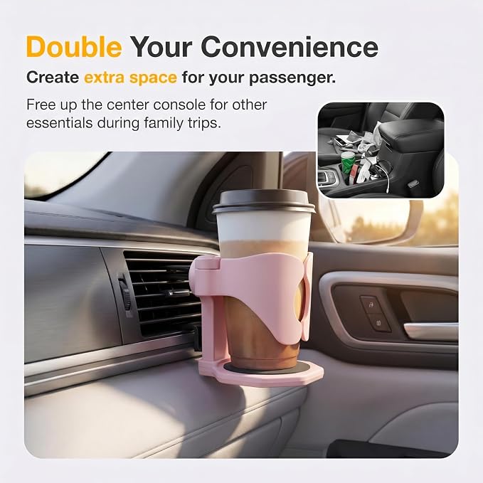 Car Cup Holder, Stable Cup Holder Expander for Car Air Vents, Car Ashtray Holder, Suitable for Sedans SUVs Trucks with Horizontal Blade Vents (Pink) - Image 3