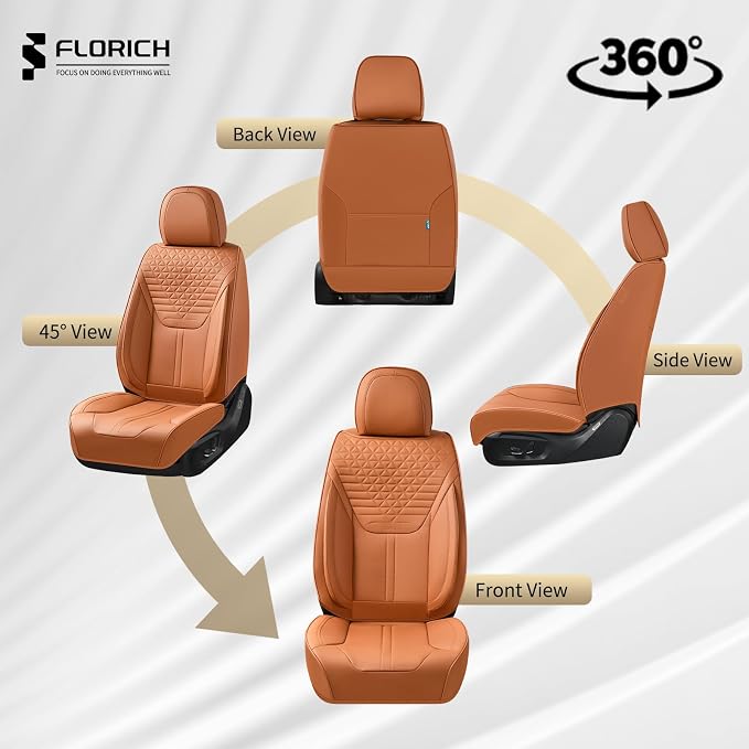 Seat Covers, Car Seat Covers Full Set, Luxury Nappa Leather Seat Covers, Breathable and Waterproof Car Seat Protector 5 Seat, Automotive Seat Covers Universal Fit for Most Cars-Brown - Image 9