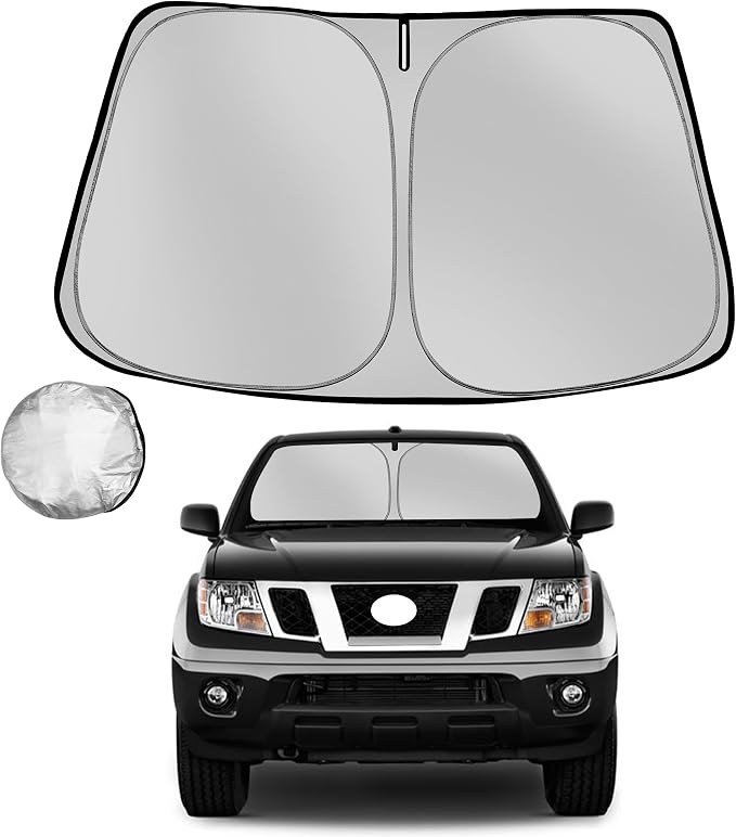 Windshield Sun Shade for 2006-2021 Nissan Frontier | Foldable Sun Sunshade for Car Front Window Blocks UV Rays and Heat Automotive Interior Protector Custom Fit Accessories by Fonowka