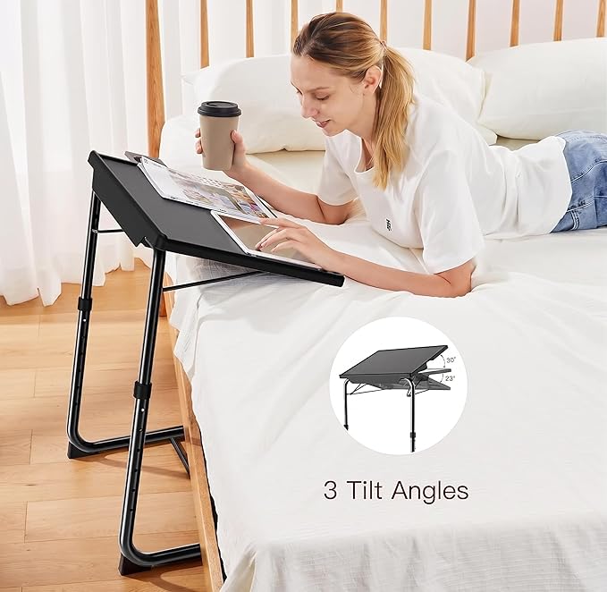 HUANUO Adjustable TV Tray Table - Foldable TV Tray with 6 Height & 3 Tilt Angle Adjustments, TV Dinner Tray with Cup Holder for Couch, Bed, Sofa and Chair (Black) - Image 5
