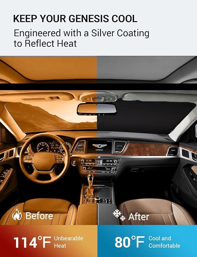 Proadsy Custom Fit Car Windshield Sun Shade for 2015-2016 Hyundai Genesis | 240T Heat Shield, Drops Temp 54°F, Blocks 99% UV, Prevents Dashboard Cracking, Summer Parking & Beach Trips, Easy Twist-Fold - Image 3