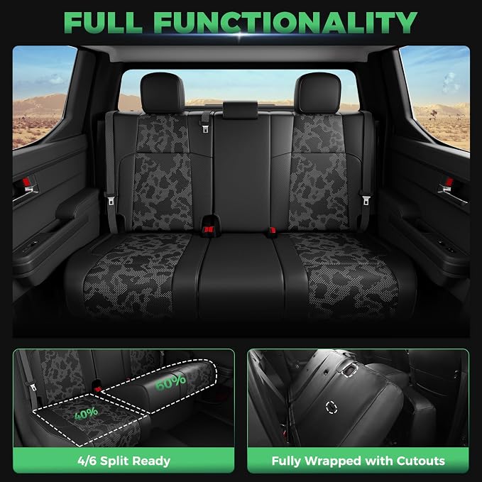 RIDEPOSH Custom Leather Seat Covers for Toyota Tacoma Double Cab 2024-2026 | full set, camo BK, OEM fit, premium waterproof leather, anti-slip, extra pockets, long-term durability, airbag compatible - Image 6
