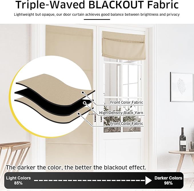 NICETOWN Biscotti BeigeMagnetic Roman Shades No Drill Curtain for Kitchen | Room Darkening, Front Back Window Covering, Easy Installed Door Blinds, Adjustable Roller Shade, 1 Panel, 27" W x 64" L - Image 4