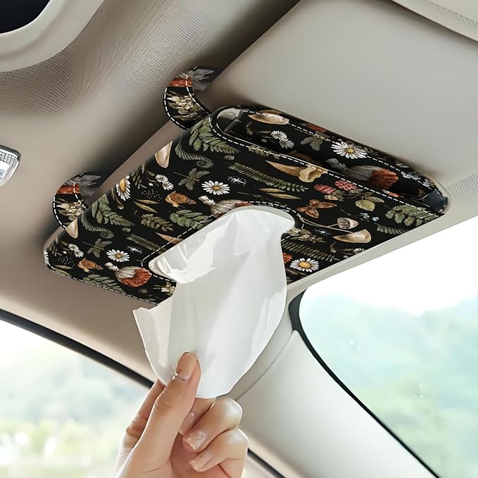 Car Tissue Holder, Cute Sun Visor Napkin Holder Backseat Tissue Case, PU Leather Tissue Box, Funny Car Accessories for Women Men Brown Cute Boho Mushrooms - Image 6