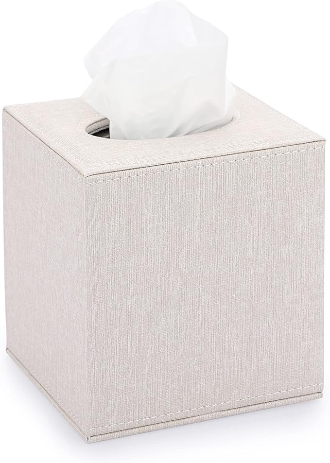 Sumnacon Square Linen Tissue Box Cover - Stylish Cube Tissue Box Holder with Magnetic Bottom, Decorative Tissue Box for Vanity Toilet Tank Dresser Night Stand Table Countertop Office Car, Beige | Stylish Cube Tissue Box Decorative Tissue Covers for Van... by Sumnacon