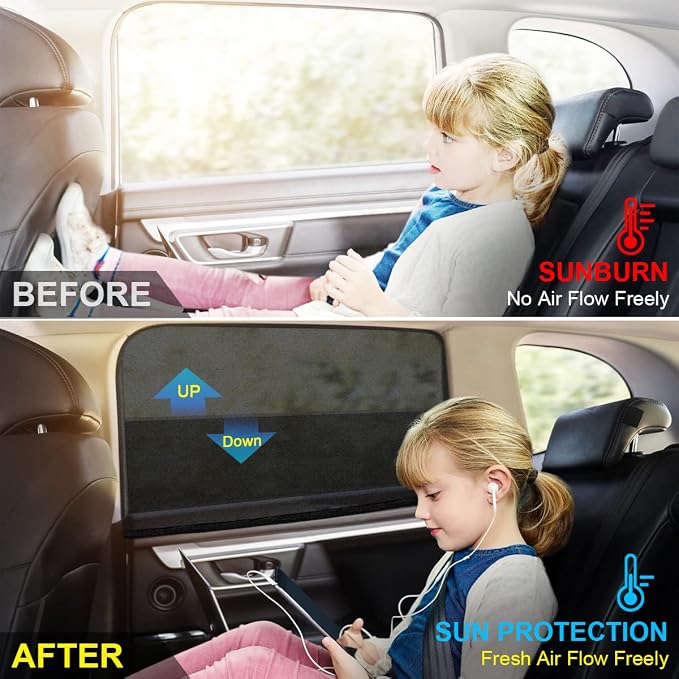 Car Window Shades for Baby, 2 Pack Universal Sun Shade for Kids Adults Pet, Mesh Covers Rear Side for Car Windows, UV Rays & Privacy Protection (42"x20") - Image 3