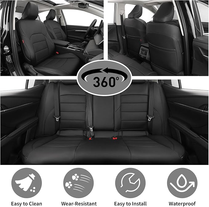 EKR Car Seat Covers for Toyota Camry 2012-2017 (Gas),Full Set | Custom Fit for Toyota Camry SE/XSE/SE Sport/SE Limited 2012-2017,Easy-Wipe Protection-Faux Leather(Black) - Image 4