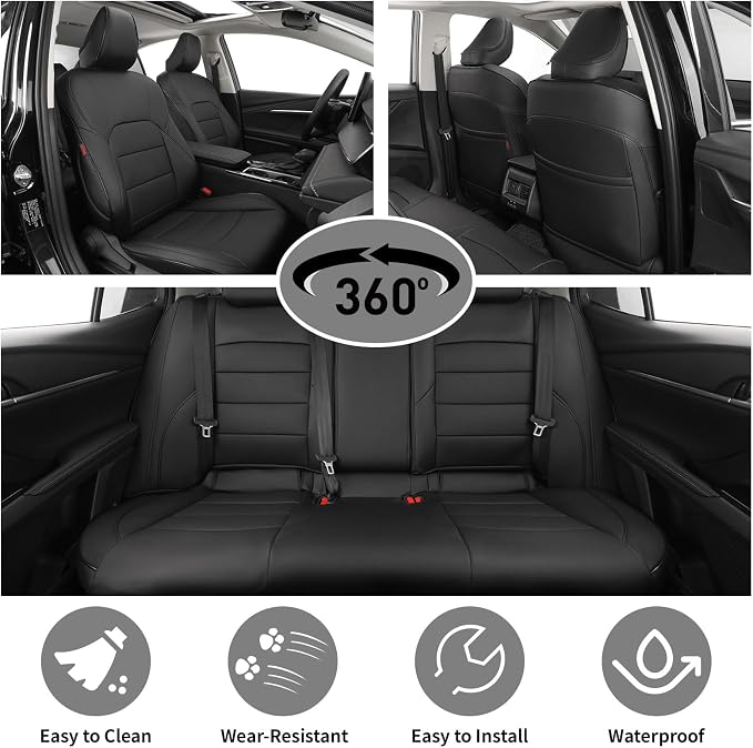 EKR Car Seat Covers for Toyota Camry 2018-2024 (Gas),Full Set | Custom Fit for Toyota Camry XLE/XSE 2018-2024,Easy-Wipe Protection,Full Wrap-Faux Leather(Black) - Image 4
