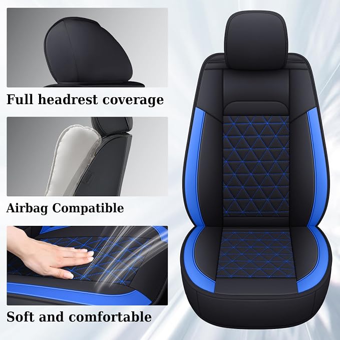 Coverado RAM Seat Cover Full Set, Leather Seat Covers Fit for Dodge RAM 1500, Truck Seat Covers Custom Fit for 2002-2026 Dodge RAM 1500 2500 3500 Crew Quad Cab with Curved Bench, Blue - Image 5