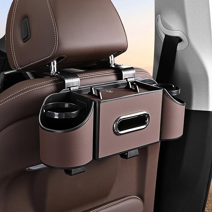 Back Seat Car Organizer,4 in 1 Multifunctional Car Back Seat Storage Box with Drink Cup Holder Tissue Box, for Hold Phone,Snacks, Drinks, Handbag by Joezhe