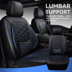 CAR PASS Luxury Nappa Leather Seat Covers Full Set, Water Resistant Faux Leather Seat Cover with Lumbar Support, Breathable Automotive Seat Covers Universal Fit for Sedan SUV Van Truck, Black Blue - Image 6
