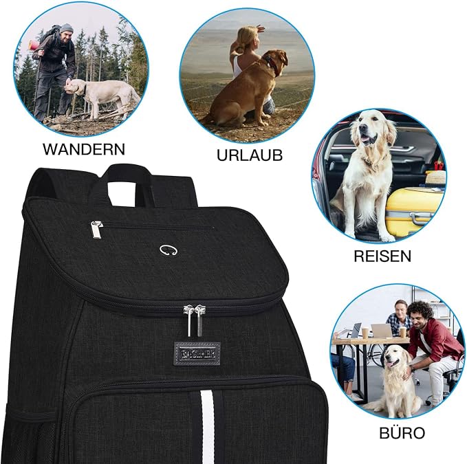 BAGLHER丨Dog Travel Bag, Airline Approved Pet Supplies Backpack, Dog Travel Backpack Accessories Set with 2 Silicone Collapsible Bowls and 2 Food Baskets. Black - Image 6