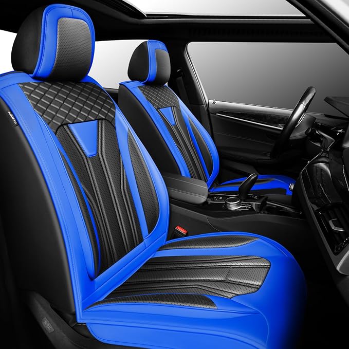 Fit Altima Car Seat Covers for Nissan Altima 2010-2025 2026- Full Set Premium Leather, Waterproof&Breathable, All-Weather Seat Cushion Protecto & Airbag Compatible, 2 Front Seat Blue & Black by Unknown