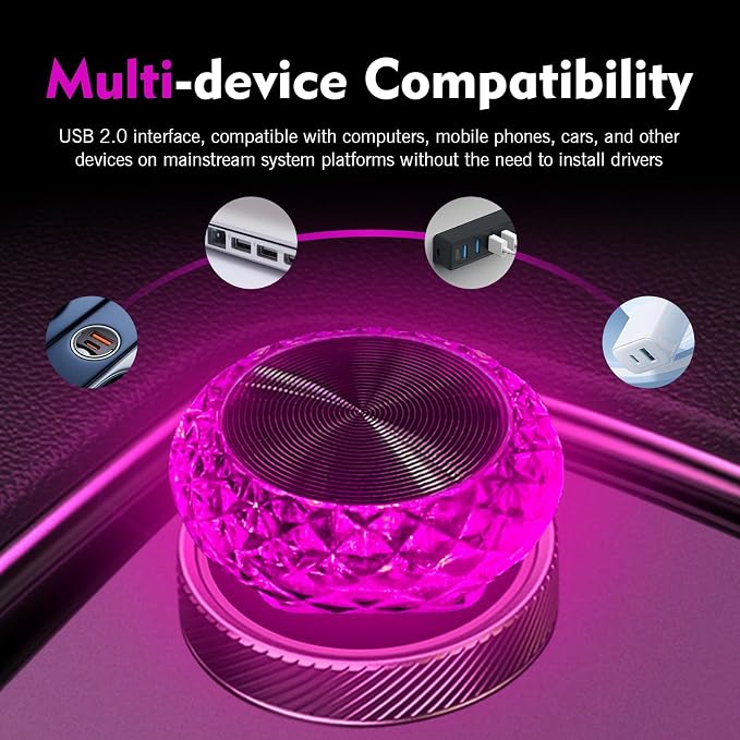 1 PC USB LED Car Interior Atmosphere Lamp, Plug and Play Portable Mini Car Night Ambient Light, Auto Dashboard Decoration Accessories for Most Cars, SUVs, Trucks (Purple) - Image 7