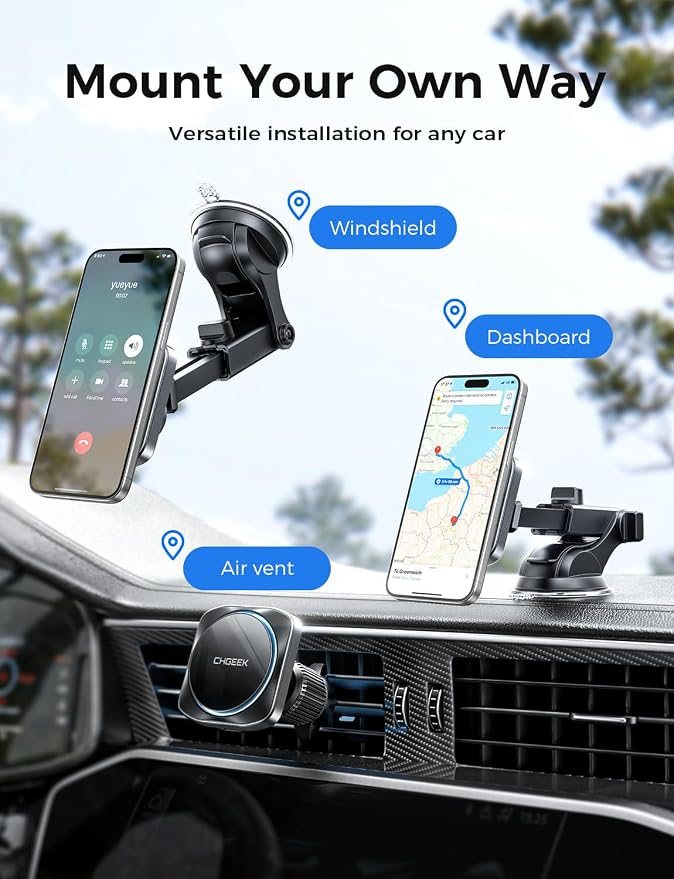 Chgeek for MagSafe Car Mount Charger[15W Fast Charging & 2400gf Magnetic] | 360°Adjustable Car Phone Holder With Cooling Fan, Magnetic Wireless Car Charger for iPhone 17 16 15 14 13 12 Pro Max Plus - Image 2