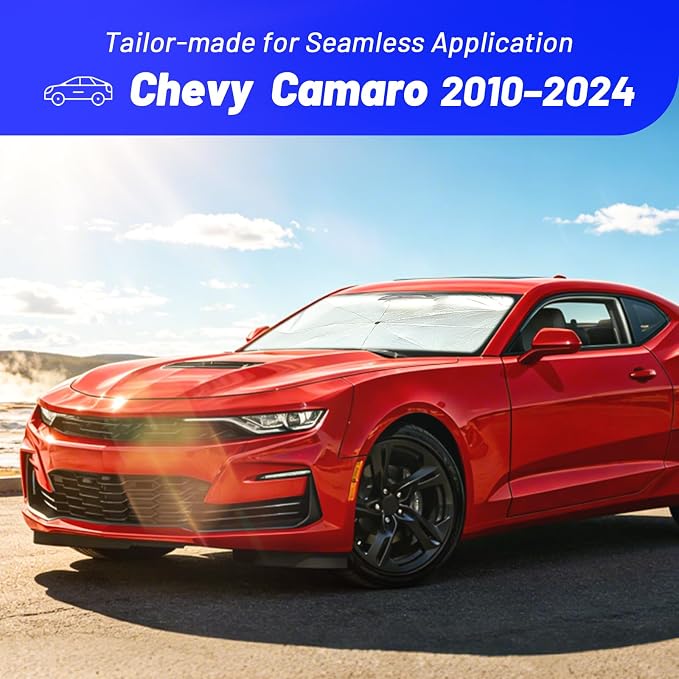 Windshield Sun Shade for Chevrolet Camaro 2010-2024 Car Umbrella Sunshade | Custom Fit Car Sun Visor with 360° Rotating Shaft, UV Protection Heat Shield Sun Blocker Heat Reflector and Easy Storage - Image 2