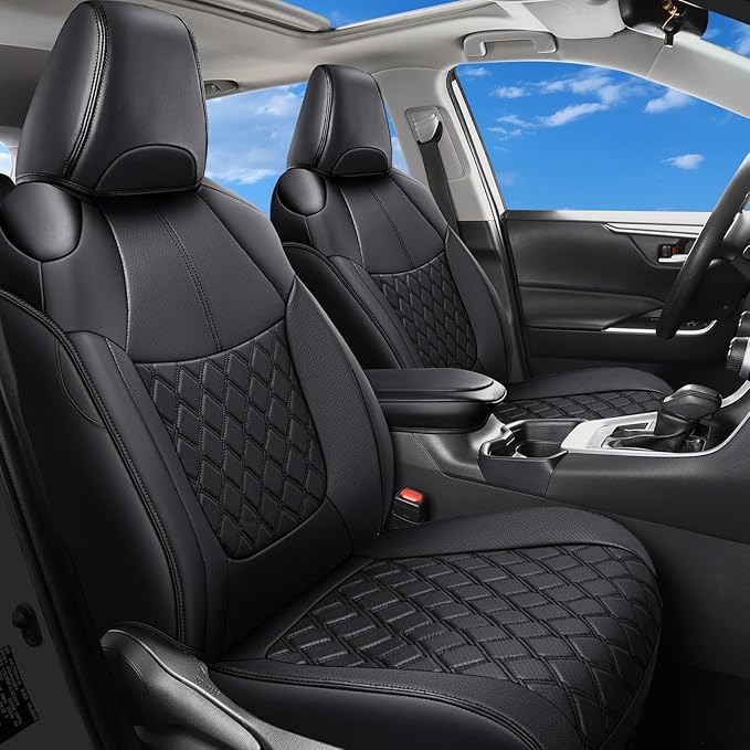 Huidasource Custom Fit RAV4 Front Car Seat Covers, Leather Seat Cushion Cover Accessories Fit for 2019-2024 Toyota Rav4 XLE LE XLE Premium Limited(Not for Hybrid/Adventure/TRD Off-Road/Prime, Black) by Huidasource