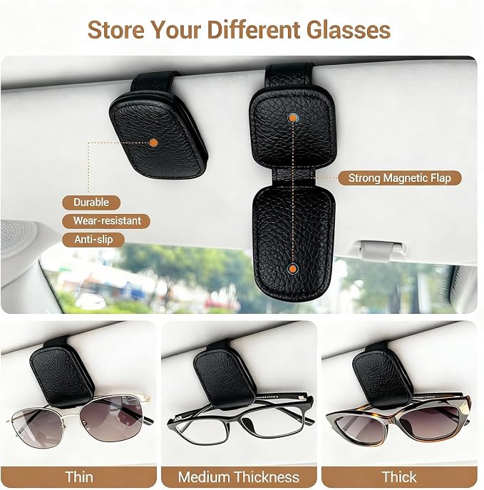 Sunglass Holder for Car, Universal Magnetic Glasses Holder Visor Sunglass Clip Visor Clips, Car Visor Organizer Accessories for Men and Women (1, Black) - Image 2